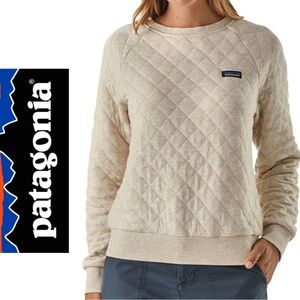 Patagonia Soft Cream Beige Organic Cotton Quilt Crew Sweatshirt Cropped Pullover